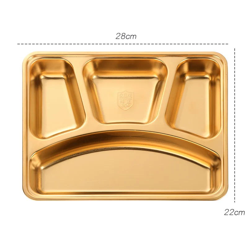 rectangle gold 304 нержавеющая сталь немагнитный поднос для фаст-фуда разделенный контейнер для обеденное блюдо для закусок с крышкой для детской школьной столовой - Цвет: rectangle gold