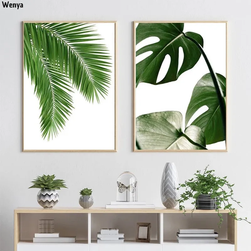 

Scandinavian Style Green Tropical Leaves Wall Art Canvas Painting Plants Nordic Posters And Prints Wall PicturesFor Living Room