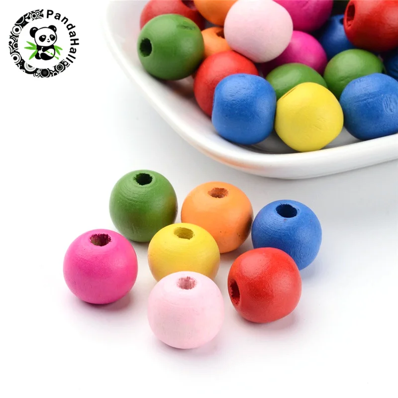 Pandahall 100 шт крашеные круглые свободные деревянные бусины для изготовления ювелирных изделий браслет смешанных цветов 14x13 мм 10x9 мм