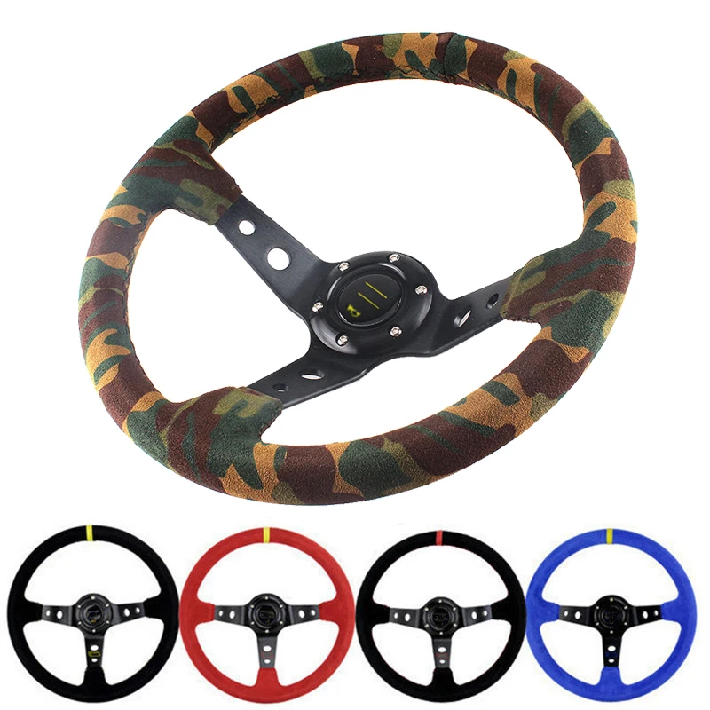 

Universal 14inch 350mm Racing Steering Wheel Deep Corn Drifting Suede Leather Slip-Resistant Sport Steering Wheels with Horn