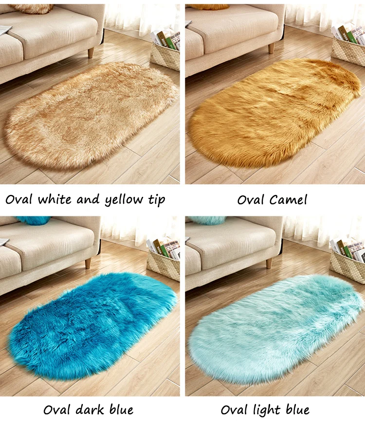 Oval Fur Faux Artificial Sheepskin Carpet Washable Seat Pad Fluffy Rugs Hairy Wool Soft Warm Carpets For Living Room