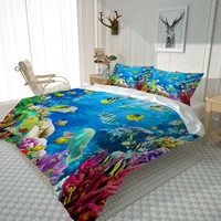 photo queen bedding blue ocean fish bedding set three piece printed three dimensional double quilt bedding