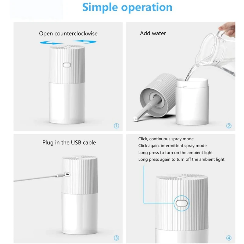 

USB Portable Humidifier Small Cool Mist Humidifier Desktop Super Quiet Sprayer for Baby Bedroom Travel Home Office