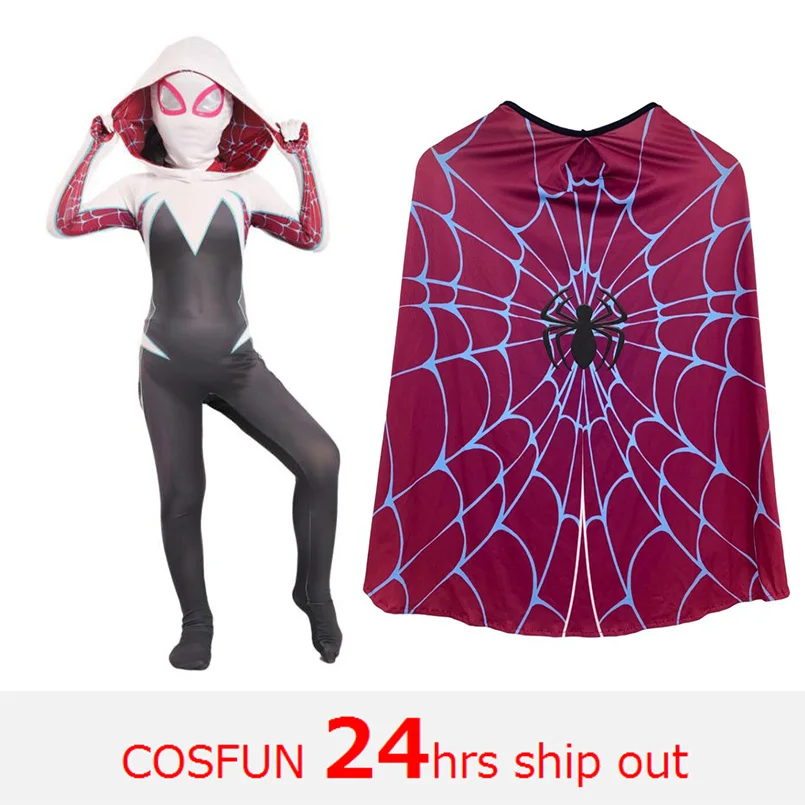 Бесплатная доставка Косплей костюмы Паука-Гвен толстовки для девочек Гвен с
