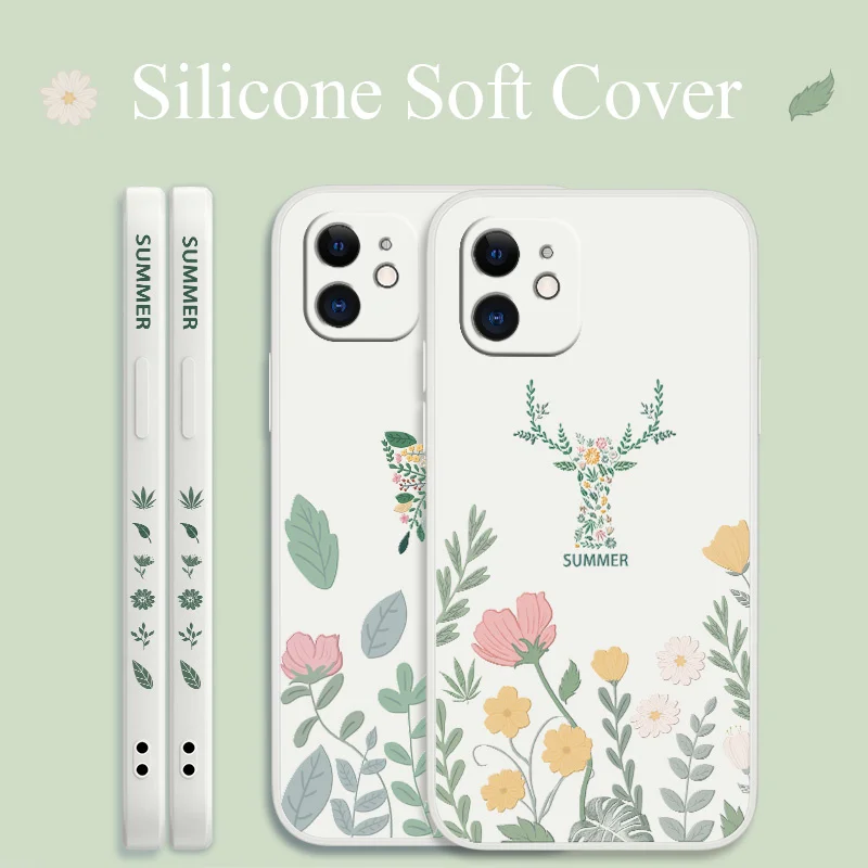 

Summer For iPhone 12 Pro Max Mini 11 Pro Max X XR XS MAX Case Flower Liquid Slicone Soft Cover SE2020 8 7 6 6S Plus Phone Case