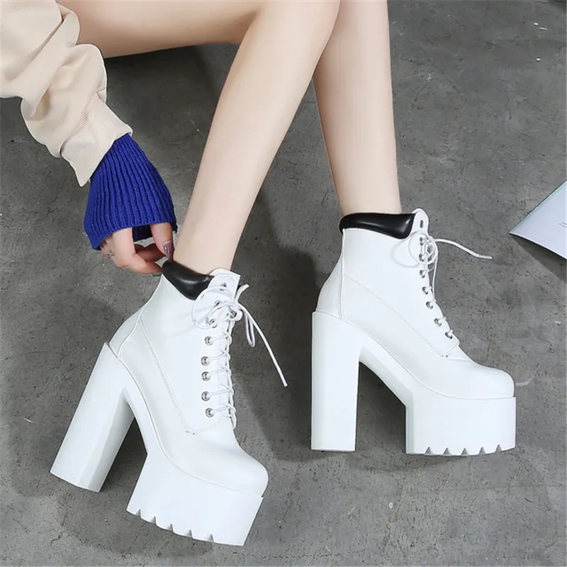 

Fashion genuine leather thick heel platform women boots high heel shoes high quality leather boots girls ankle boots