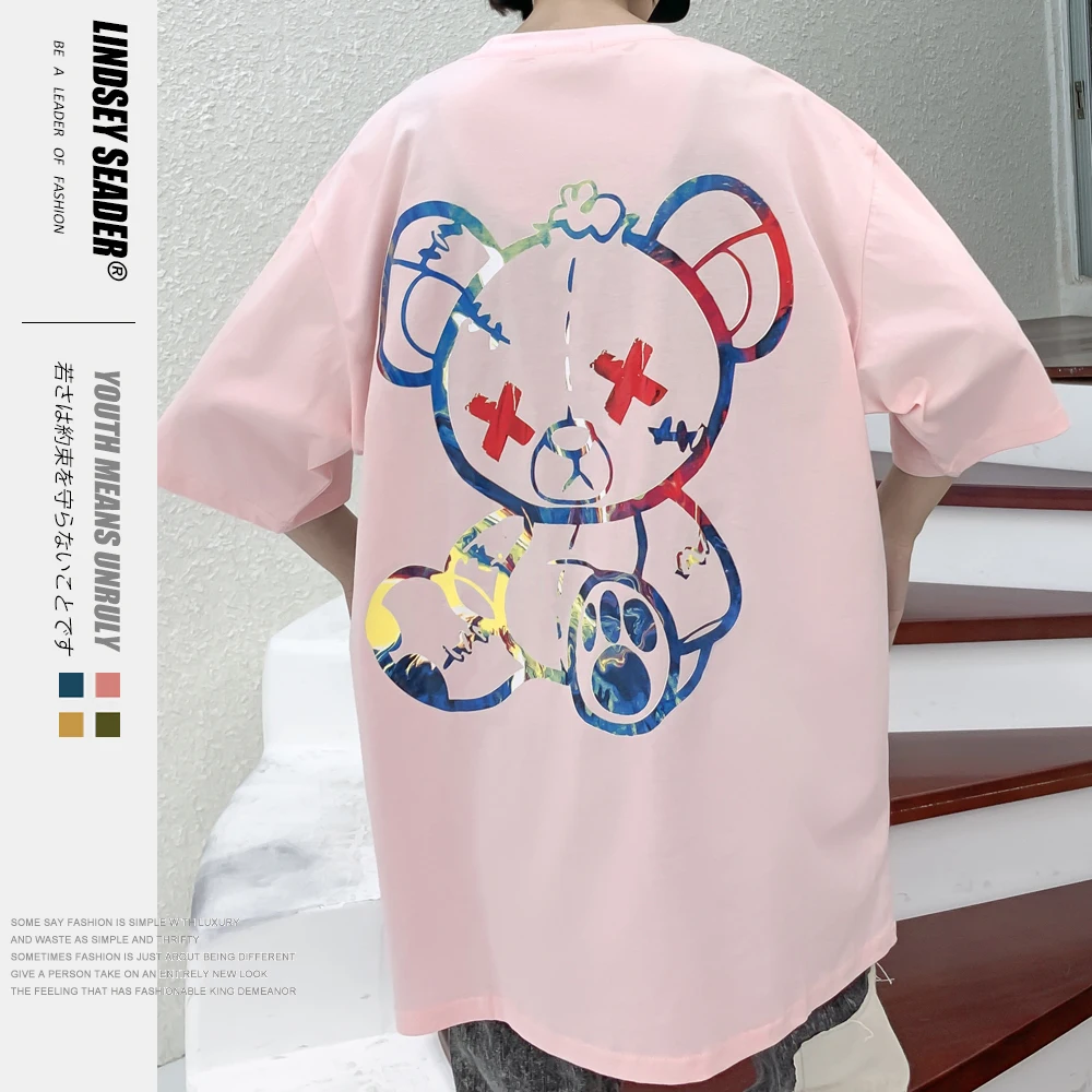 Женские и мужские футболки Harajuku с принтом медведя повседневные уличные коротким