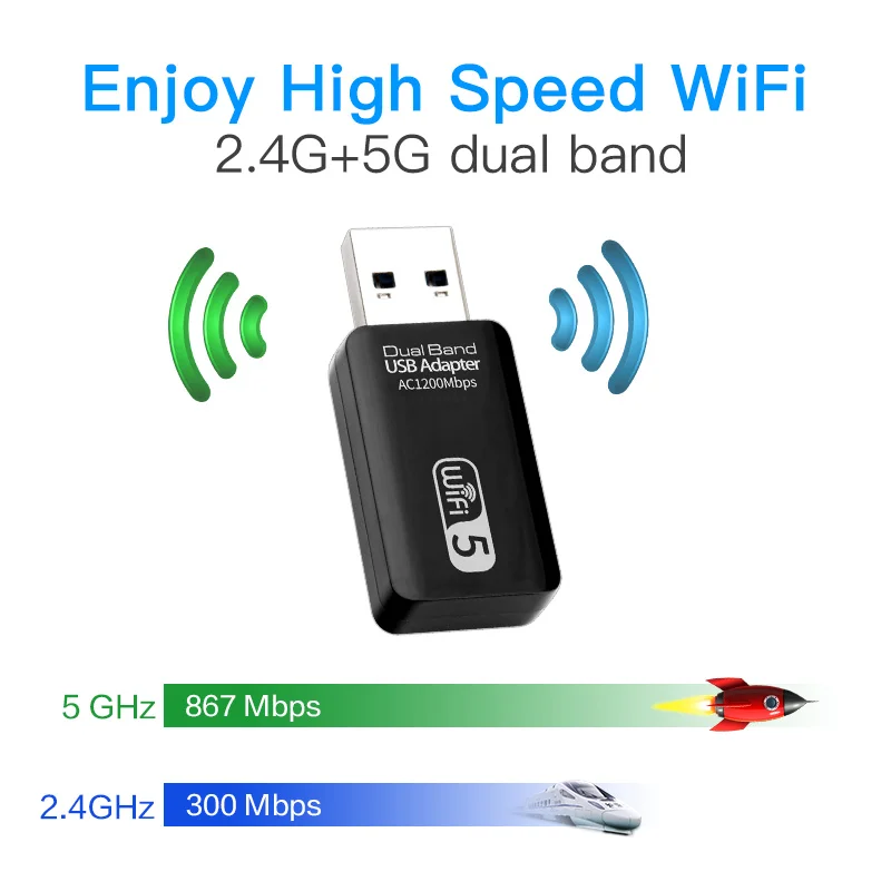Беспроводной карты двухдиапазонный usb-адаптер Wi-Fi 1200 Мбит/с Wlan Lan 2 4G/5G для WIN7/8/10
