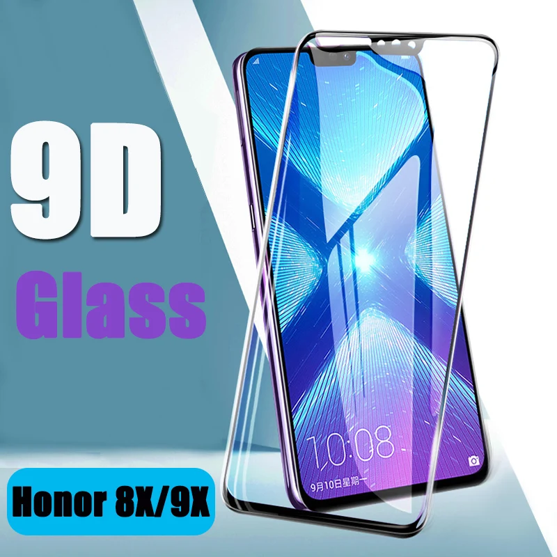 Полное клеевое защитное стекло на Honor 8x 9x защита экрана закаленное для huawei Honer honar 8