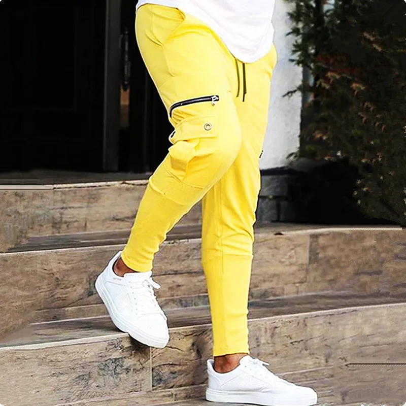

New Mens Fashionable Brand Casual Pockets Overalls Trousers Mens Fitness Exercise Haren Pants Pure Cotton Jogger Pencil Pants