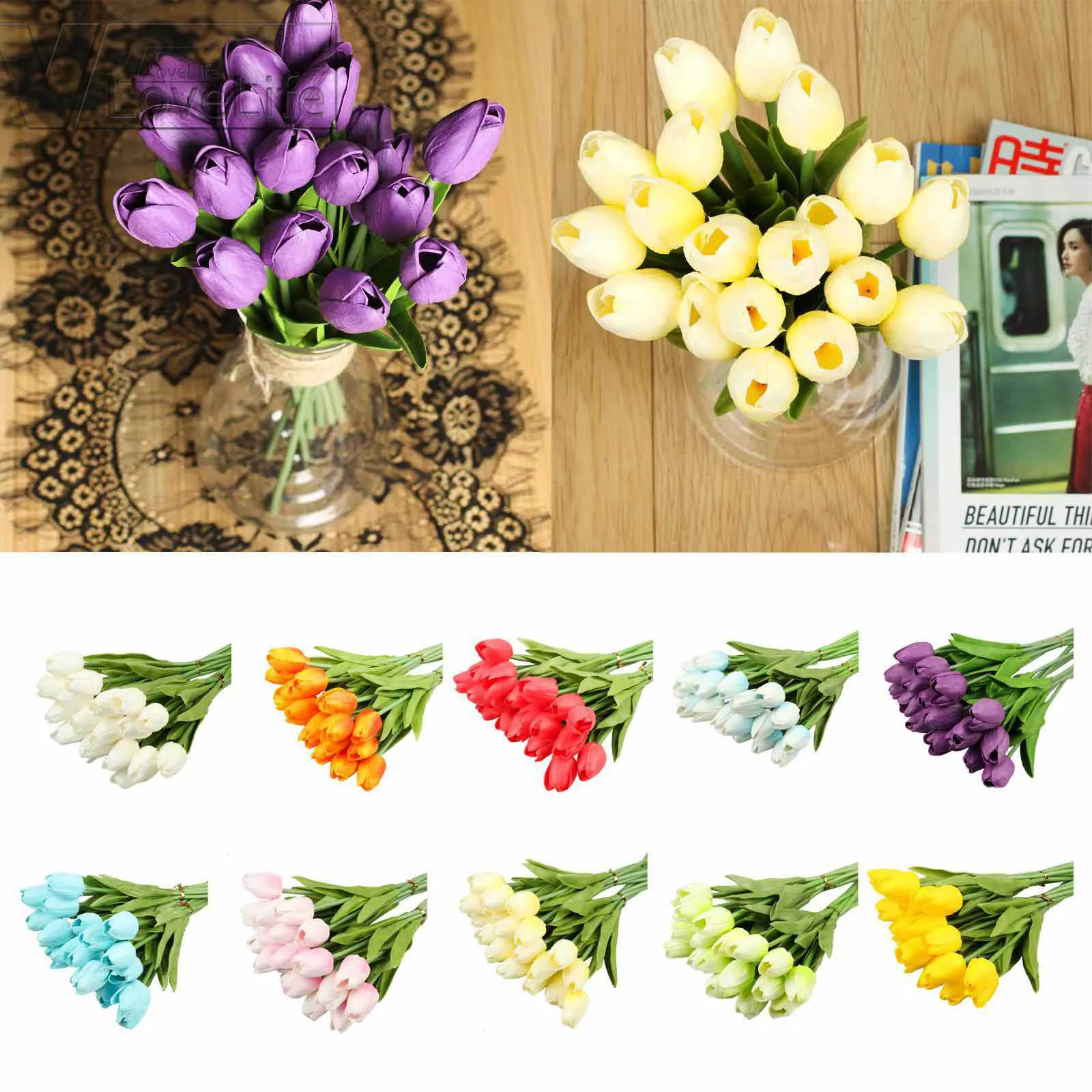 10 шт. искусственные тюльпаны цветы из полиэтилена лавандовые цвета латексные