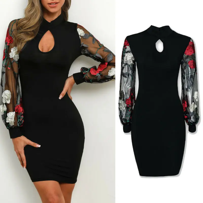 Винтажное Открытое платье с цветочным принтом женское Сетчатое длинным рукавом