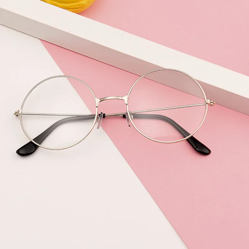 

Fashion Women Men New Arrival Ultra Light Decorative Glasses Round Retro No Degree Metal Decoration Flat Unisex Glasses