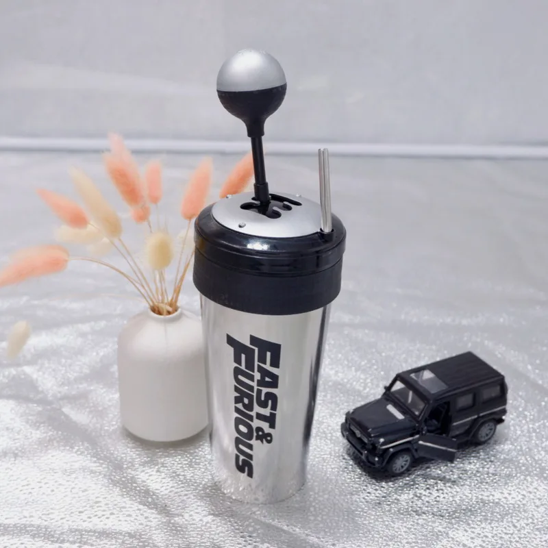 

650ml 10x28cm Fast And Furious Cup Creative Gift With Straw And Lid With Interesting Gear Lever Portable Cup