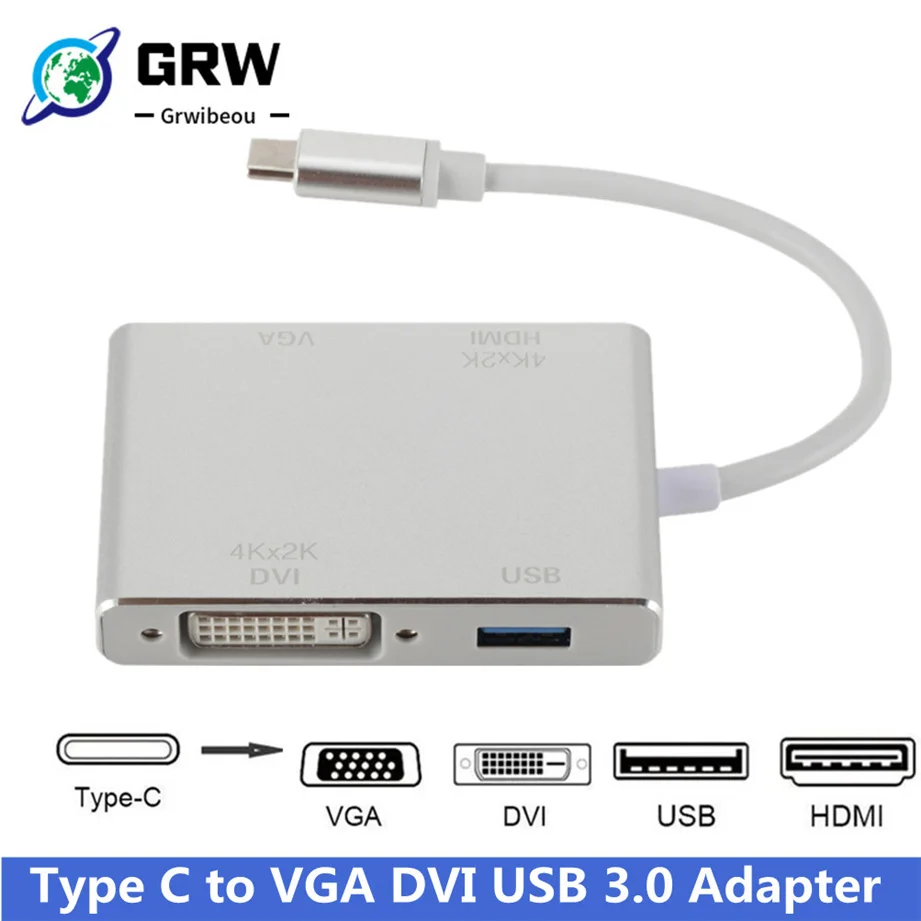 Кабель-адаптер GRWIBEOU 4 в 1 USB 3 C на VGA DVI 0 | Электроника