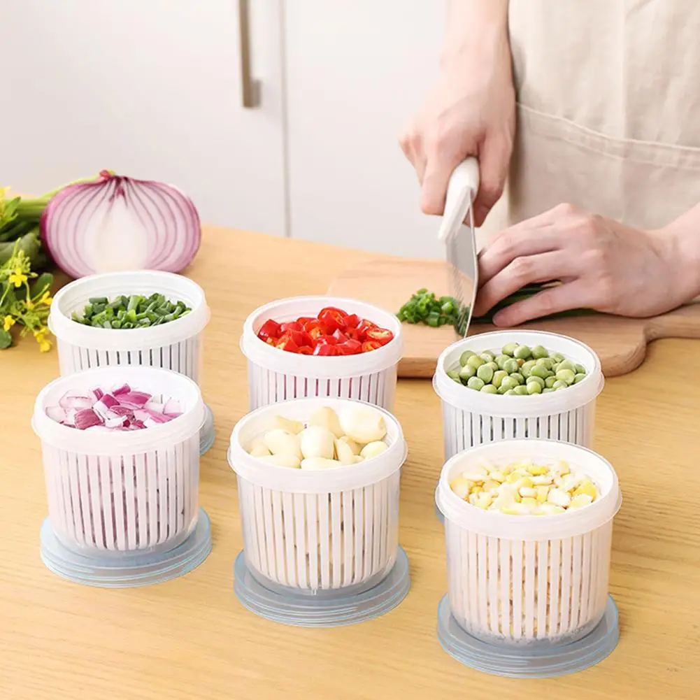 

Double-layer Draining Spring Onion Storage Box Round Drain Sealed Box Food Container Kitchen Refrigerator Organizer