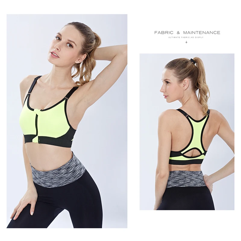 

Women Padded Wireless Sports Bra Underwear Front Zipper Closure Push Up Bras Shockproof Fitness Tank Top