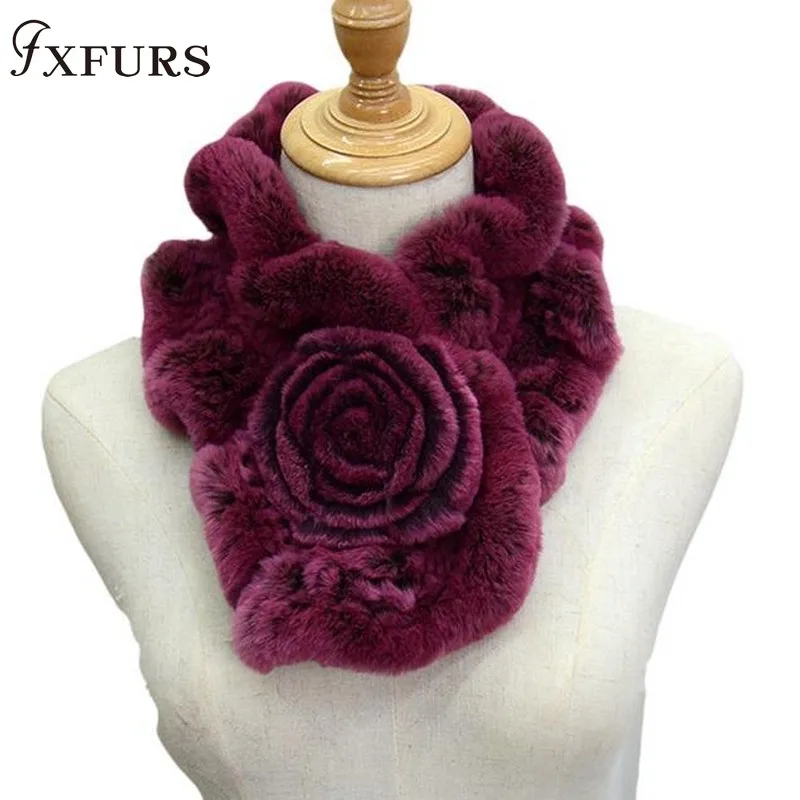 Новинка 2020 шарфы из меха кролика Рекс зимние теплые меховые с цветами розы кольца