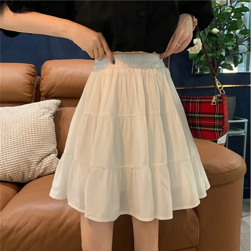 

Gothic Black Ruffles Pleated Mini Skirt Women's 2021 Summer Fashion High Waist A-line Korean Style Causal Slim White Short Skirt