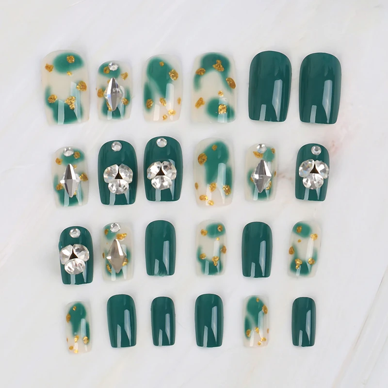 Накладные ногти с 3D сияющими стразами 24 шт. 2019 Модные накладные средней длины