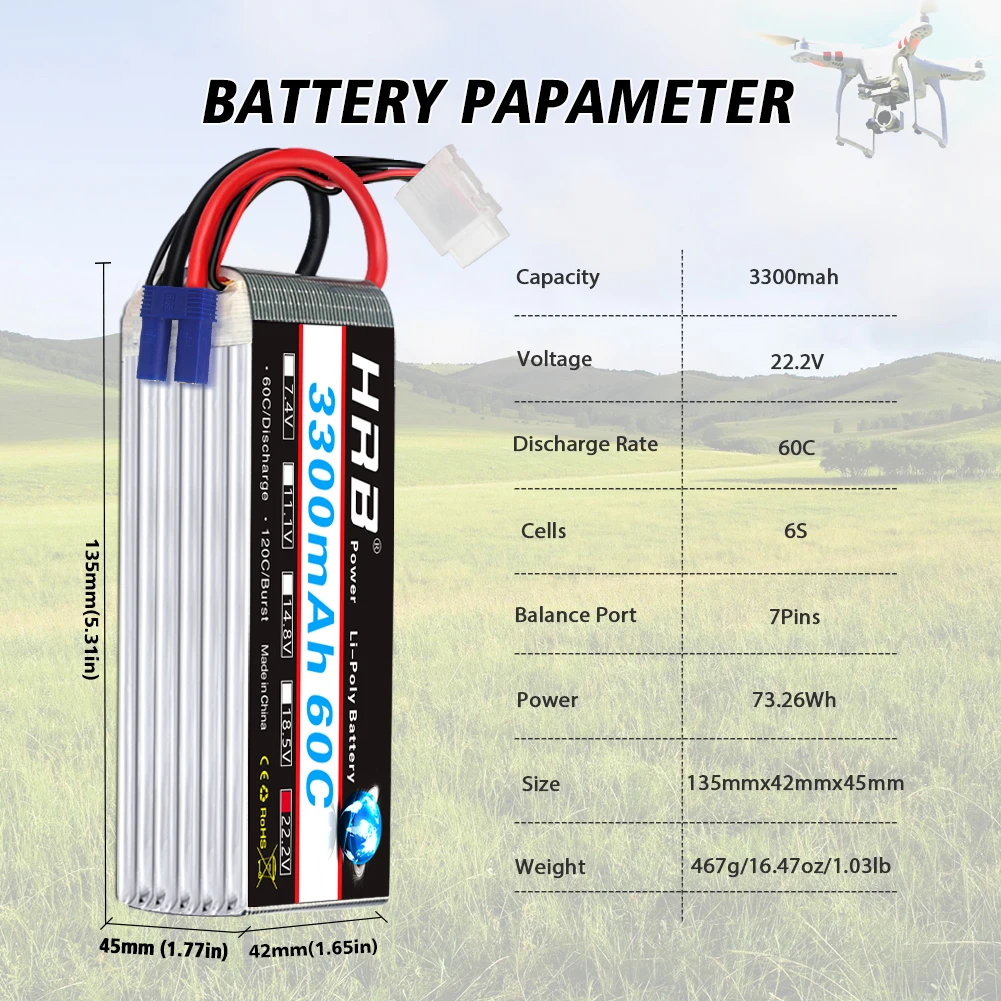 HRB 6s Lipo Battery 22.2V 3300mAh 60C Drone For RC helicopter SAB Trex 500X 600E GAUI ElyQ Airplane Car Monster | Игрушки и хобби