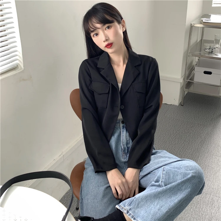 

Women Jacket Korean Clothes Loose V-neck Autumn Style Ladies Fashion Brand Crop Top Coats Long Sleeve Women's Clothing New