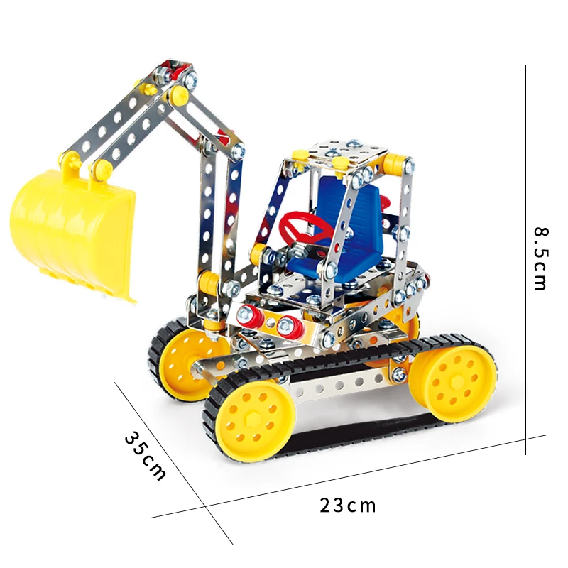 Стальной игровой набор инженерного экскаватора для строительства машин и конструкций из кирпичей для детей.