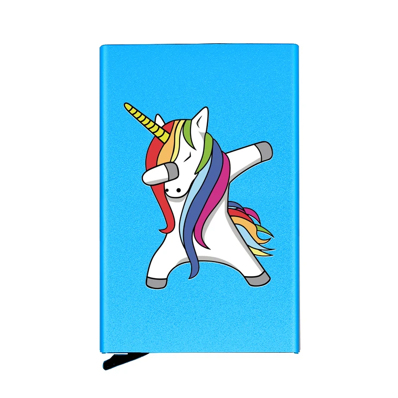 

Personality Unicorn Design Card Fully Automatic Men Anti Metal Credit Card Holder Wallet Women Fashion Aluminum Case Gift