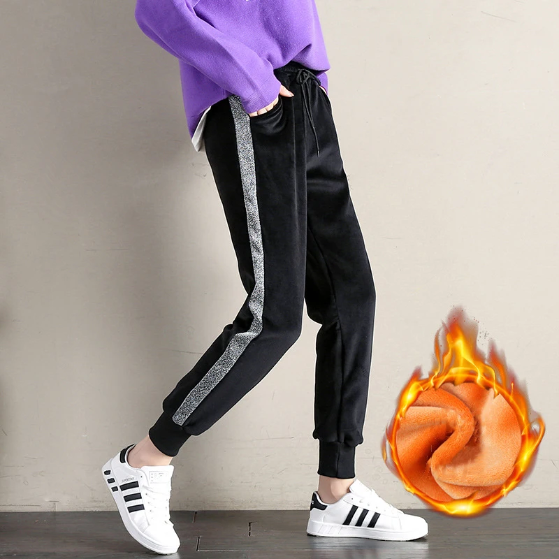 Размера плюс 4Xl из плотного флиса брюки для бега женские хлопковые Осенняя