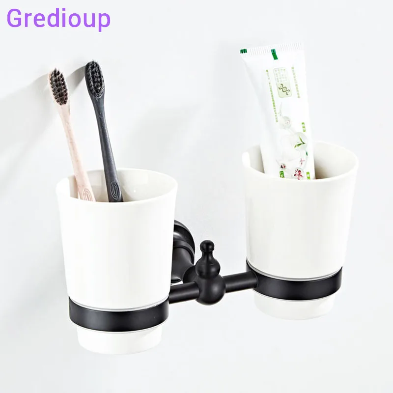 Держатели для чашек ванной комнаты черный держатель зубной щетки латунь Двойная