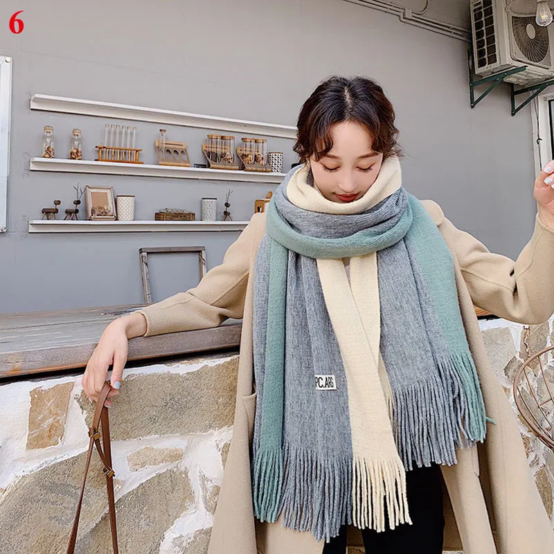 

Длинная плотная шаль для лиц обоего пола шарф мягкие теплые шарфы для пары с соединением внакрой Цвета Для женщин мужчин вязаный шарф из иск...