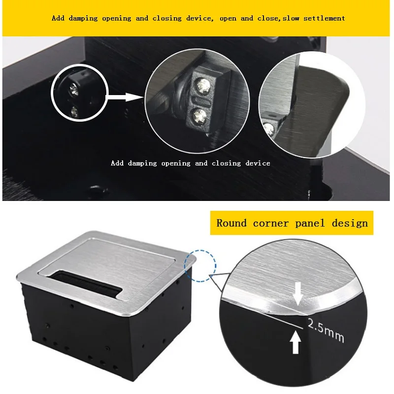 Мультимедийная настольная розетка Матовая Серебристая/черная пластина из