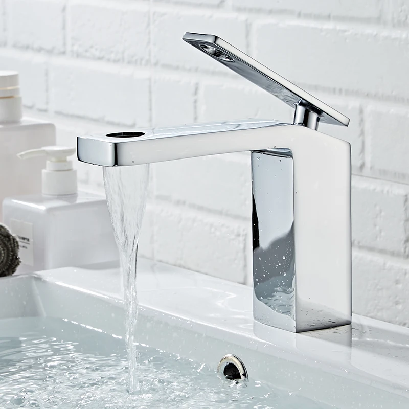 BECOLA Bathroom Basin Faucets Hot and Cold Waterfall Mixer Creative Single Hole Tap Vanity Chrome-Plated Brass Report