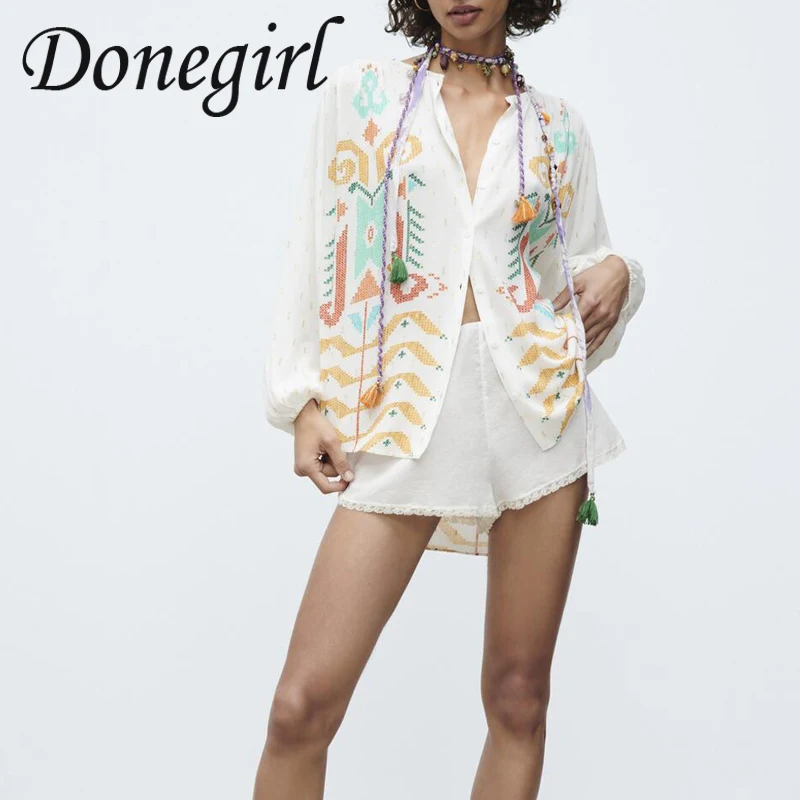 

2021 New Spring Autumn Women Fashion Sweet Style Fashion all-match Retro loose Fresh Round Neck Long Sleeve Printed Shirt ZA