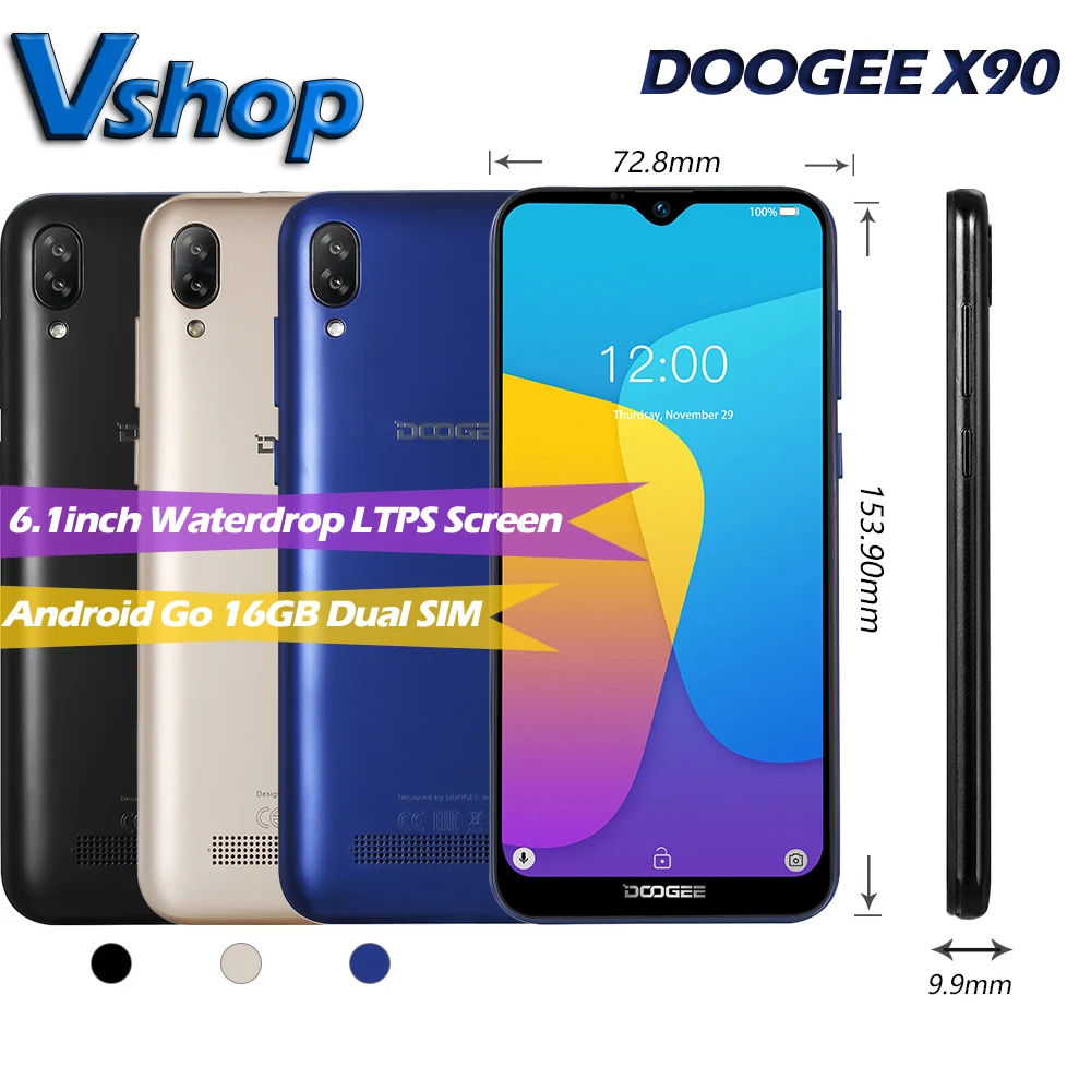 Смартфон DOOGEE X90 3G 1 Гб + 16 ГБ Waterdrop 6 дюймовый дисплей 3400 мАч распознавание лица две