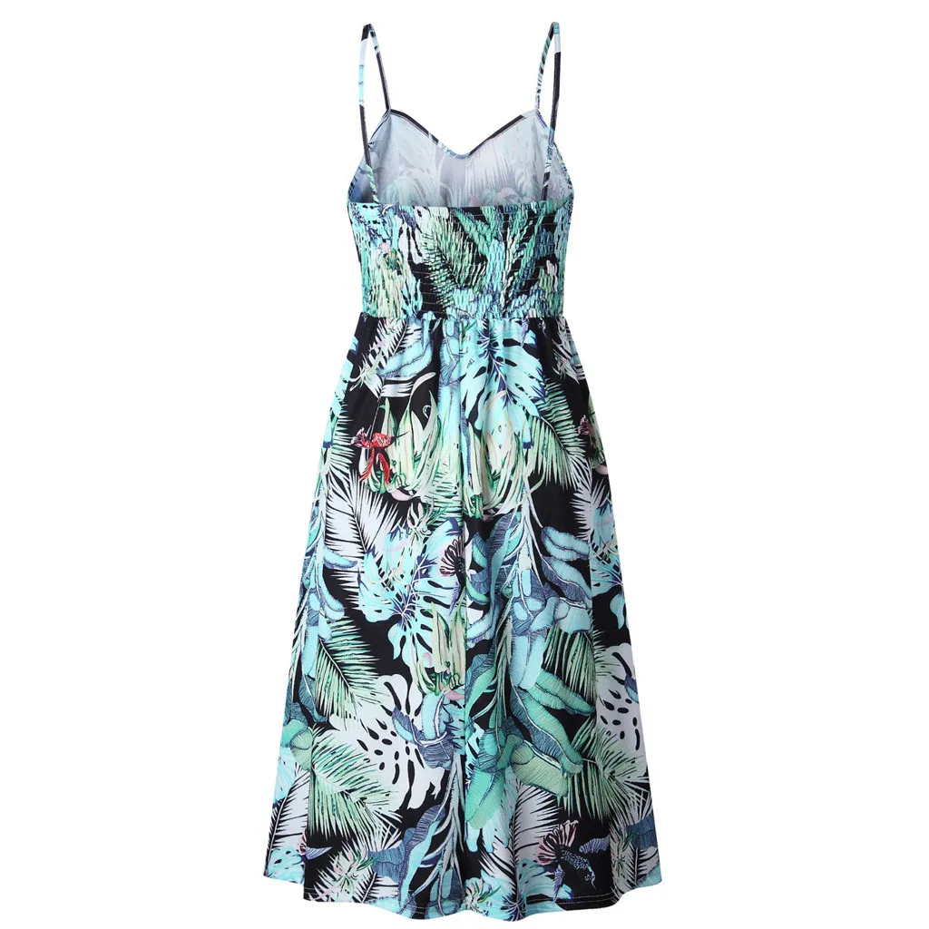 

Summer Boho Beach Midi Dress Women Sexy Camis Sleeveless Print Dress Casual Buttons Holiday Sundress Vestidos Verano 2020 Mujer