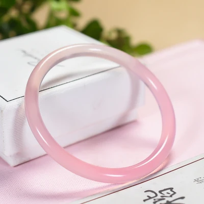 

Zheru Jewelry Natural 54-64mm Agate Chalcedony Pink Round Bar Bangle Elegant Princess Jewelry Best Gift