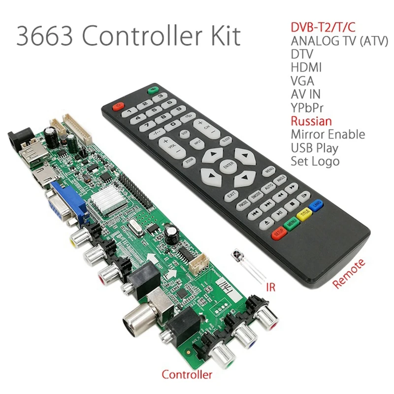3663 New Digital Signal DVB-C DVB-T2 DVB-T Universal LCD TV Controller Driver Board UPGRADE 3463A Russian USB LUA63A82 | Электроника