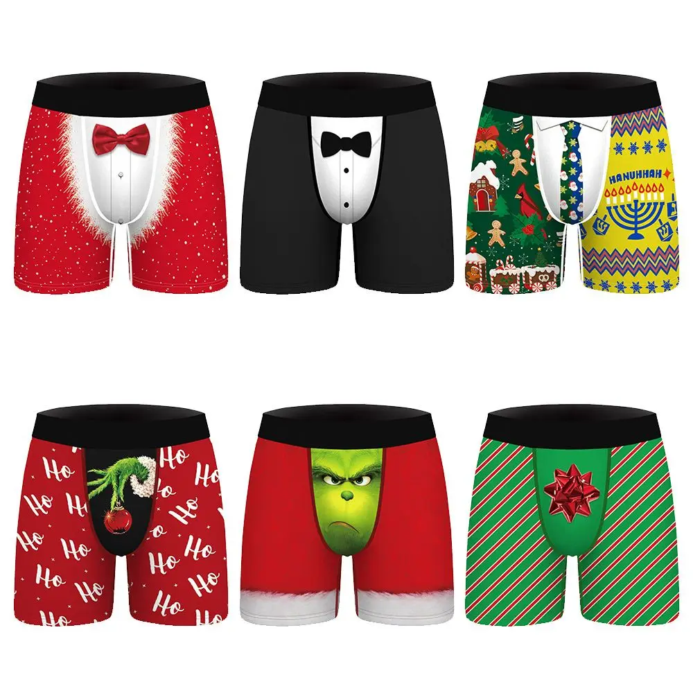 Breathable Green Hair Grinch Man Printing Christmas Cosplay Underpants Mens Underwear Male Panties Boxer Shorts