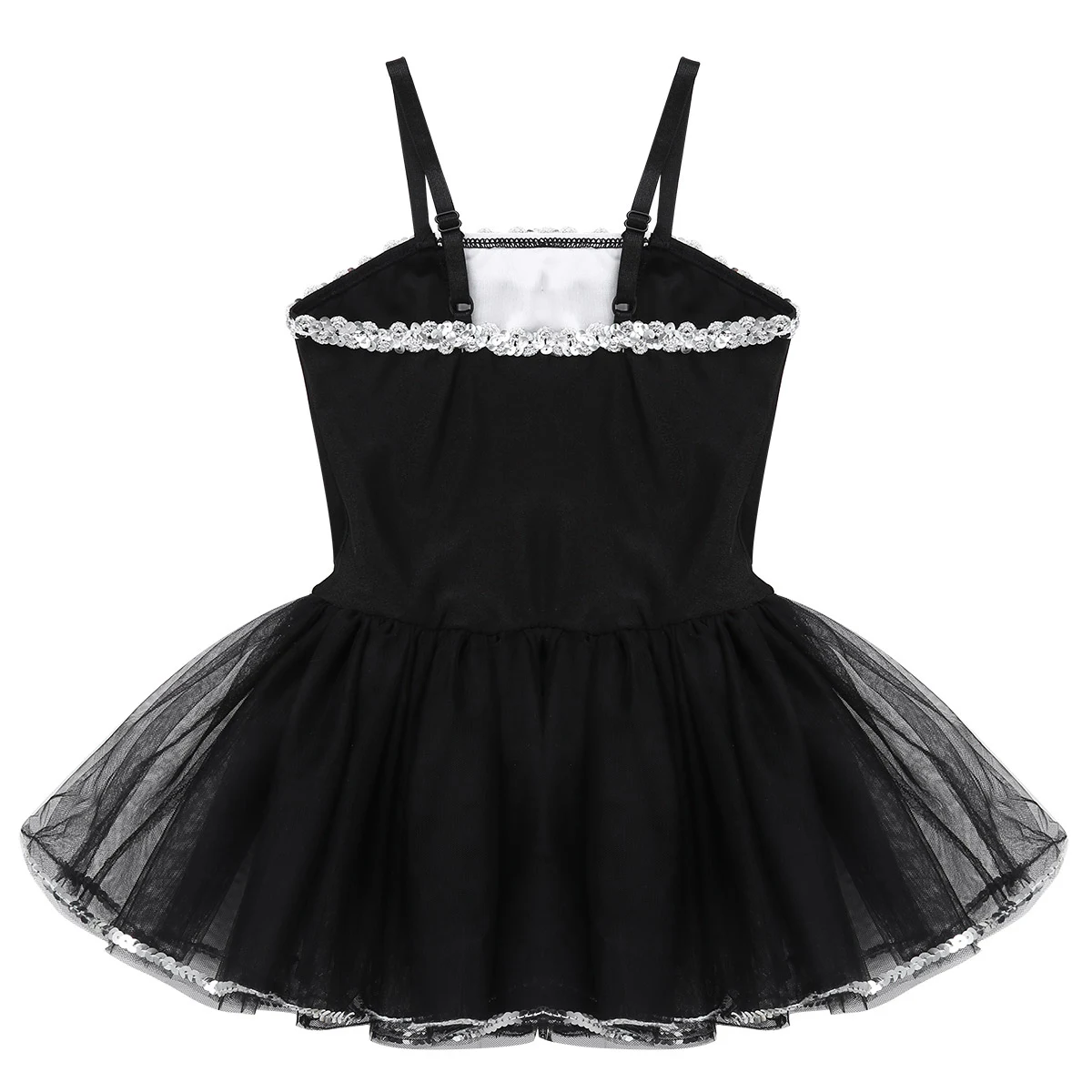 

Kids Girls Tuxedo Look Dancewear Costumes Sequins Trimming Ballet Dance Figure Skating Dress Gymnastics Leotard Mesh Tutu Dress
