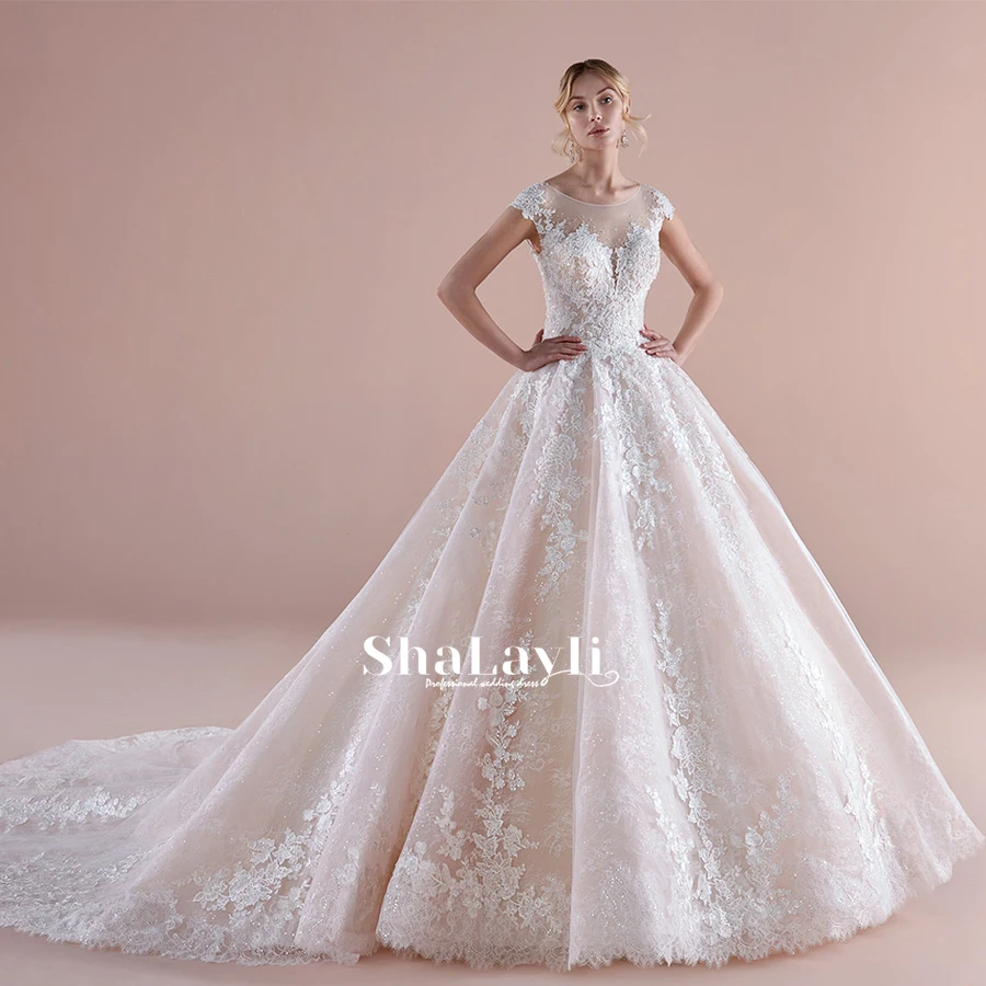 

Luxury Wedding Dress Elegant Multi-layer Lotus Leaf Yarn V-neck Beading Wedding Gowns Crystal Lace Up White Vestido De Noiva
