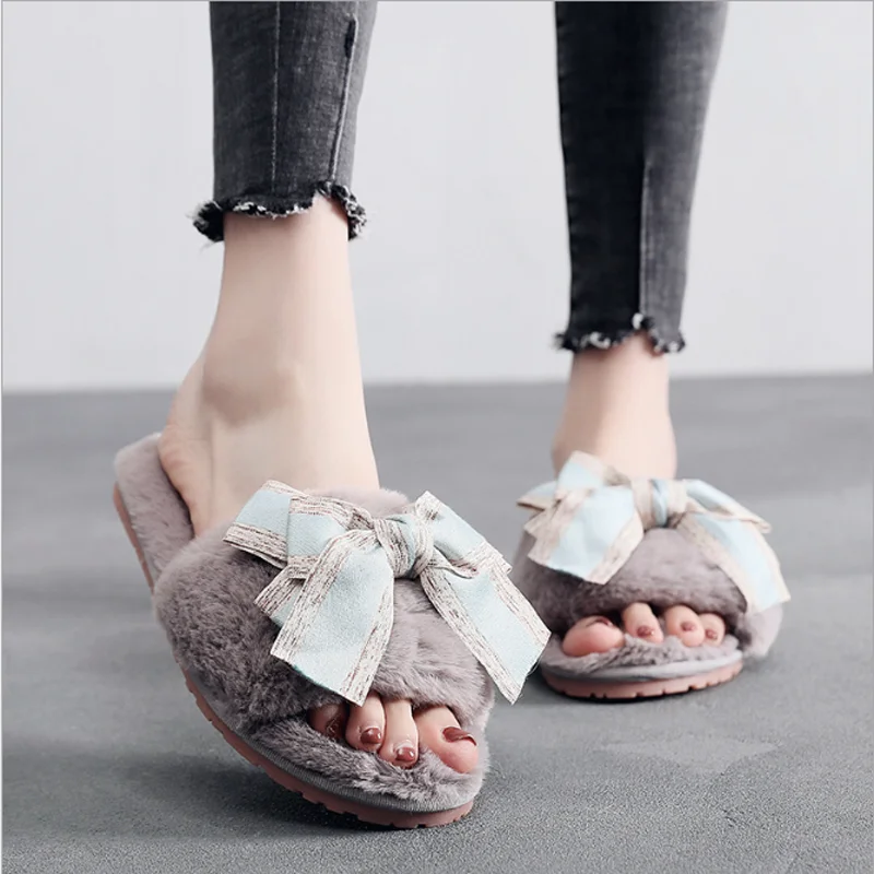 Hotsale Promotion Plush bow Slippers  Home Slipper cute House Shoes for Women Men