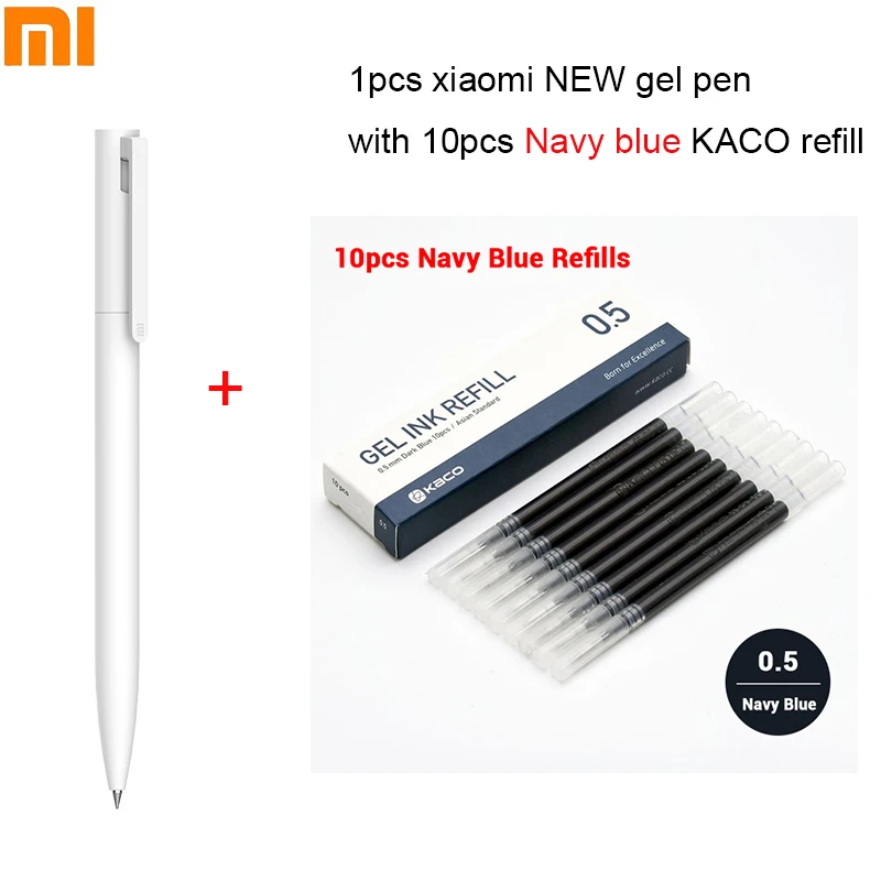 1 pen and 10Navyblue Оригинальные гелевые ручки Xiaomi 0,5 мм, шариковая ручка, черная ручка, пресс-сердечник PREMEC, гладкая швейцарская заправка MiKuni, японские чернила, черные, 5 шт./10 шт - Цвет: 1 pen and 10Navyblue