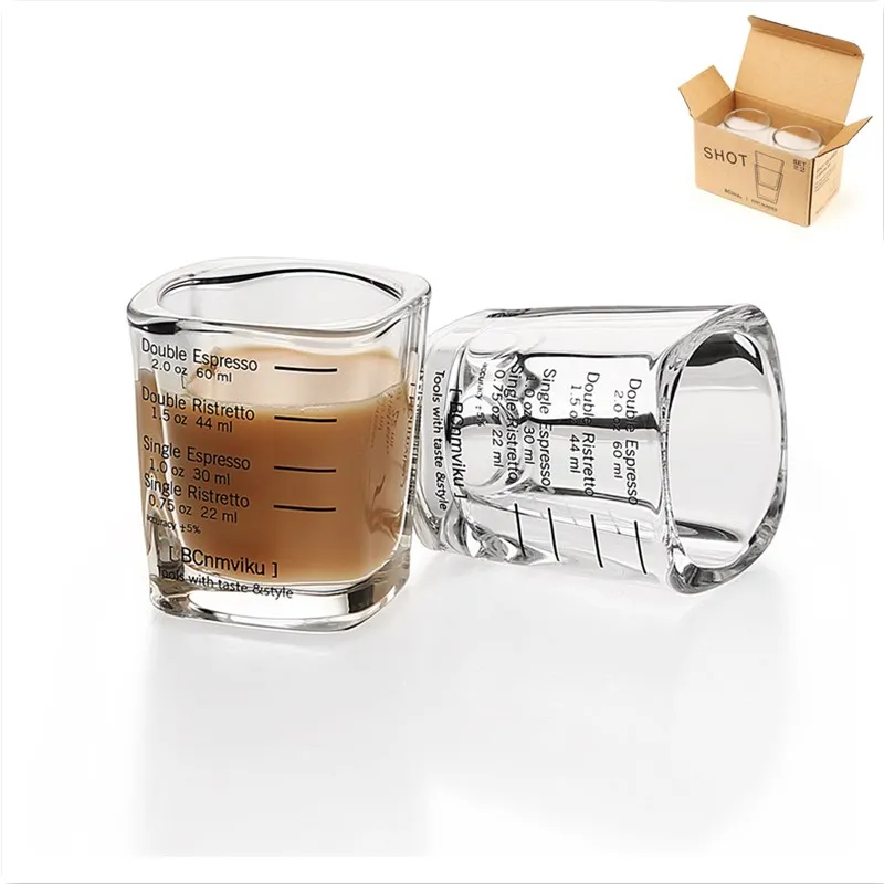 

75ml Heat Resistant Glass Measuring Cup Jigger for Espresso Coffee Small Milk Coffee Cup Double-mouthed Ounce Cup