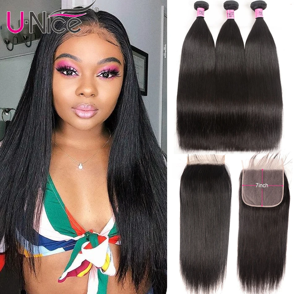 Волосы UNICE человеческие волосы пряди с застежкой 7 дюймов x7 бразильские прямые