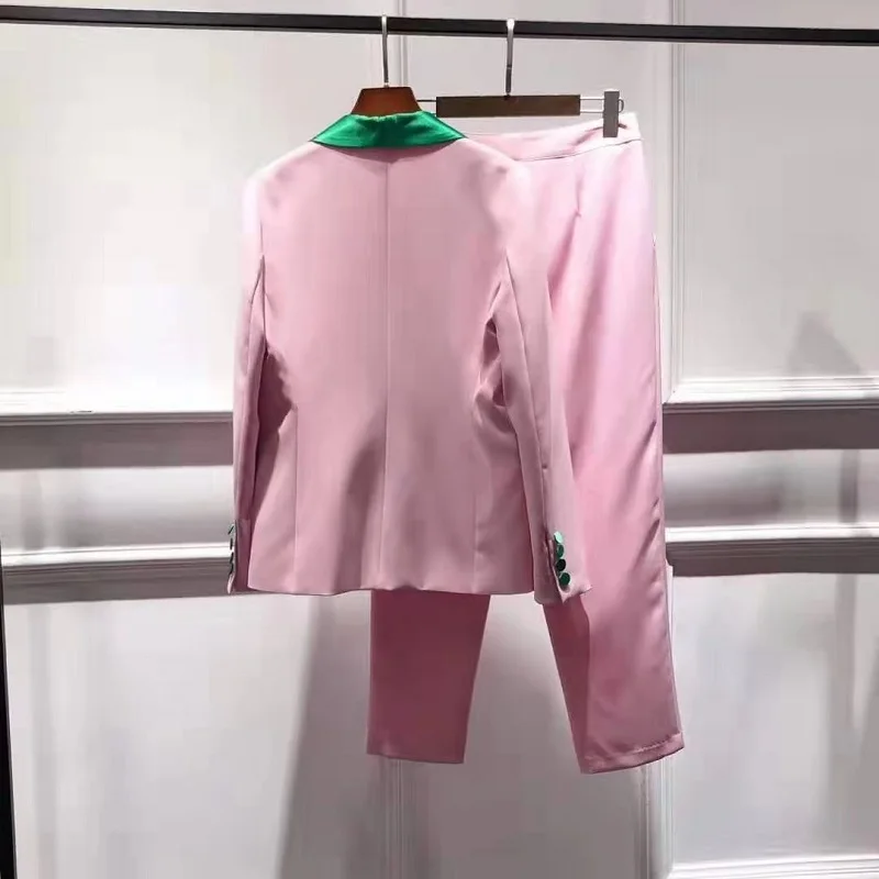 

Комплект женский весенний зеленый с английским воротником, блейзер на одной пуговице, пиджак и узкие брюки-Капри, 2020