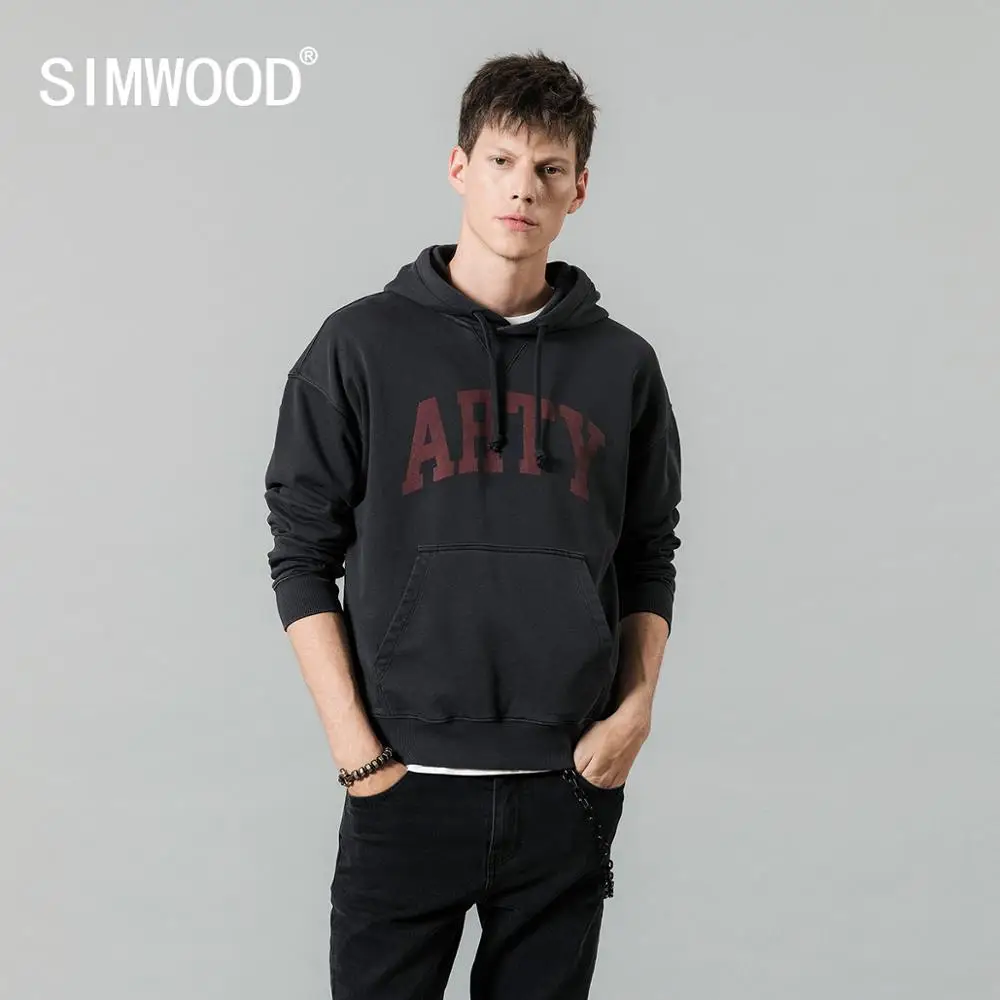 SIMWOOD, осень, зима, новинка, толстовки с капюшоном, высокое качество, с буквенным принтом, толстовки для мужчин, хлопок, винтажная одежда, 190378