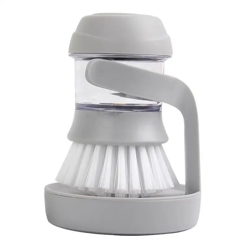 

Soap Dispensing Brush Fillable Cleaning Brush Dish Washing Brush Equipped with a stand for easy storage and drying.