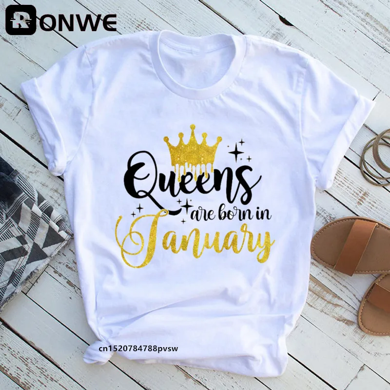 

Golden Crown Queen Are Born In January To December Graphic Print T-Shirt Women'S Clothing Tshirt Femme Birthday Gift Tops
