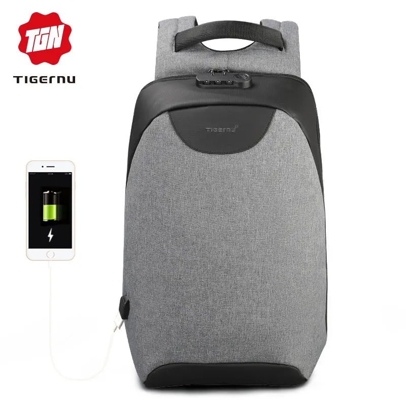 Grey Tigernu Женщины Анти Вор TSA Lock женский Рюкзак для ноутбука USB зарядка Школьная Сумка для Девочек-Подростков Женские Рюкзаки - Цвет: Grey